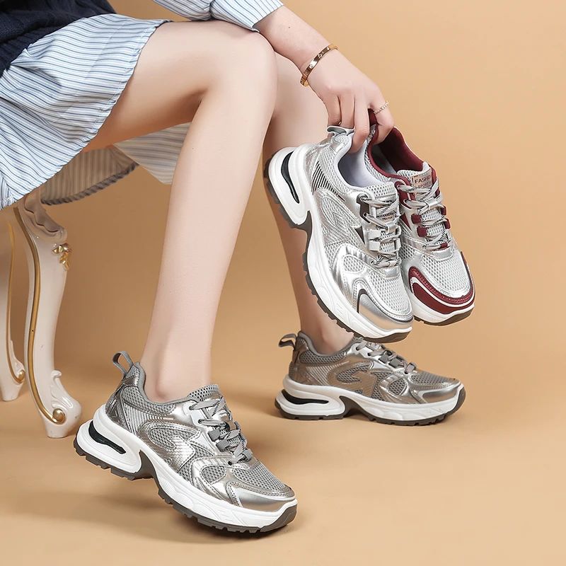 2025厚底老爹运动休闲慢跑鞋时尚百搭夏季透气春季ins网面