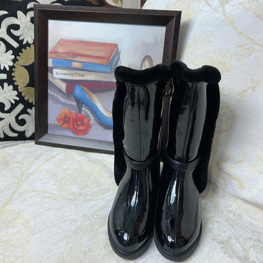 859真皮高筒雪地靴女冬季厚底加绒加厚中长筒靴复古百搭防滑棉靴