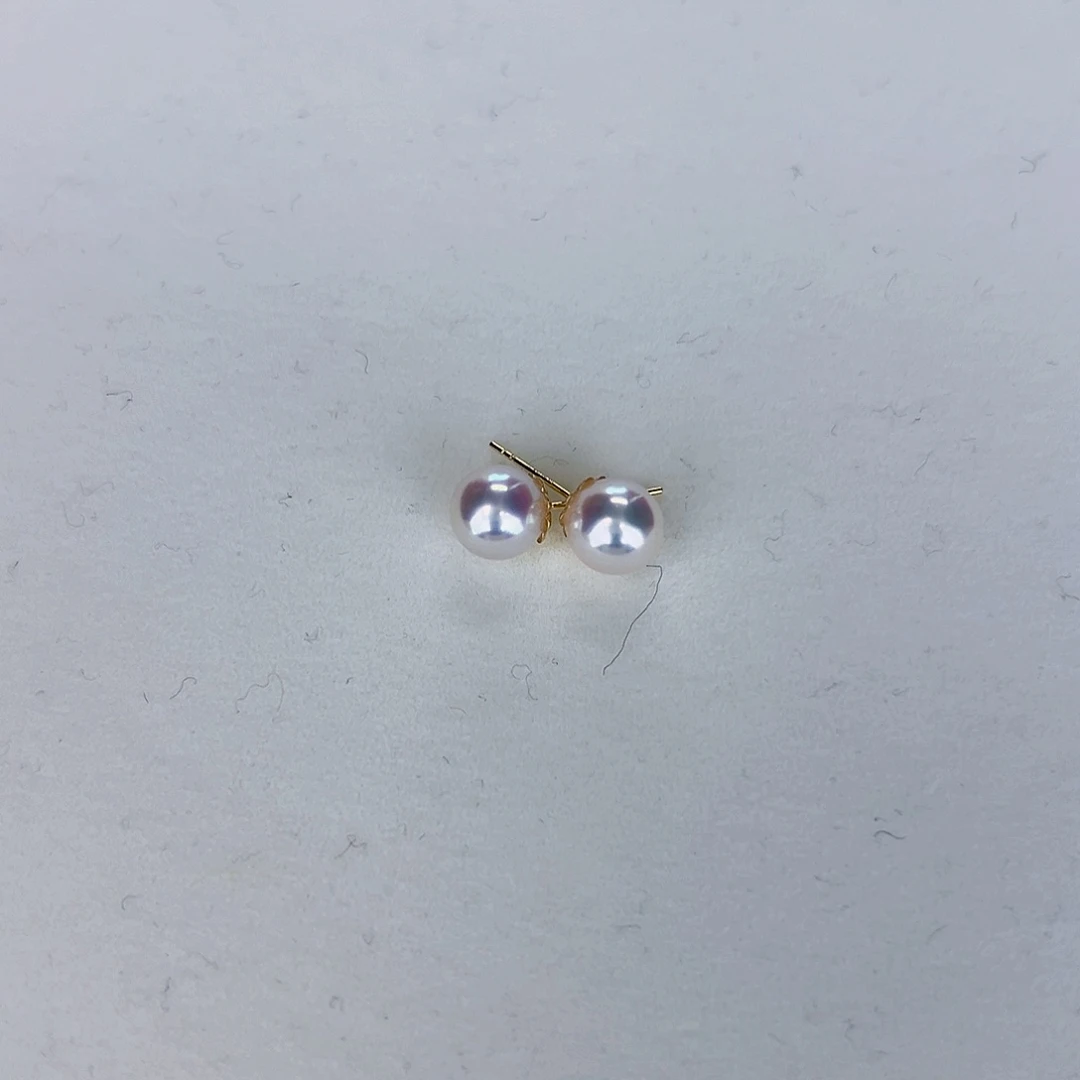 海水珍珠海水akoya天女耳钉7.5-8mm18K金镶嵌