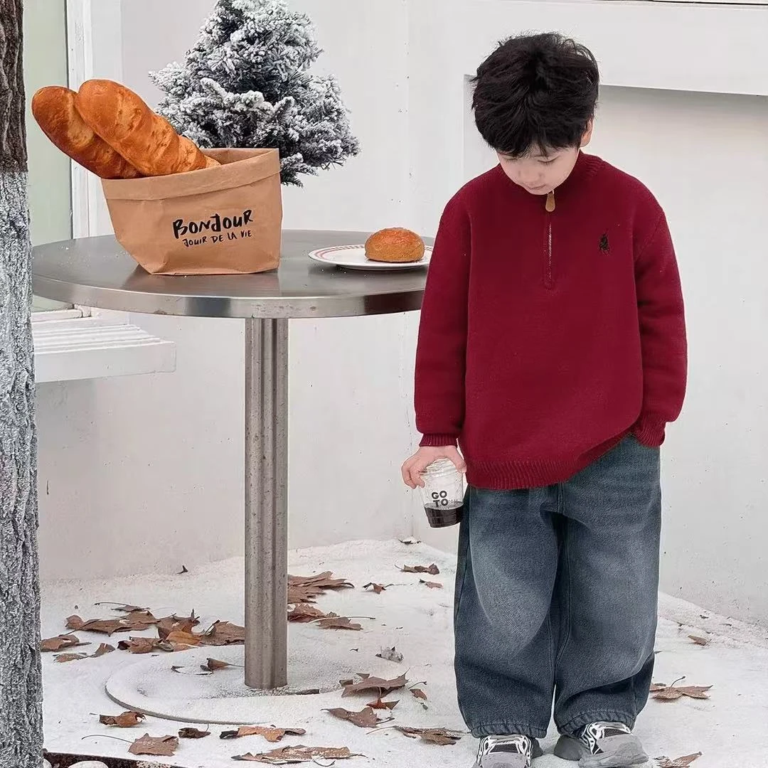 【现货】MY-2555儿童时尚休闲中大童加绒韩版秋冬圣诞冬款洋气毛衣