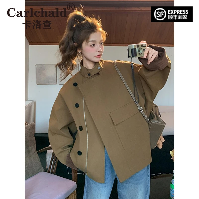 CARLCHALD卡洛查秋冬工装短外套女2025春秋新款韩系短款百搭