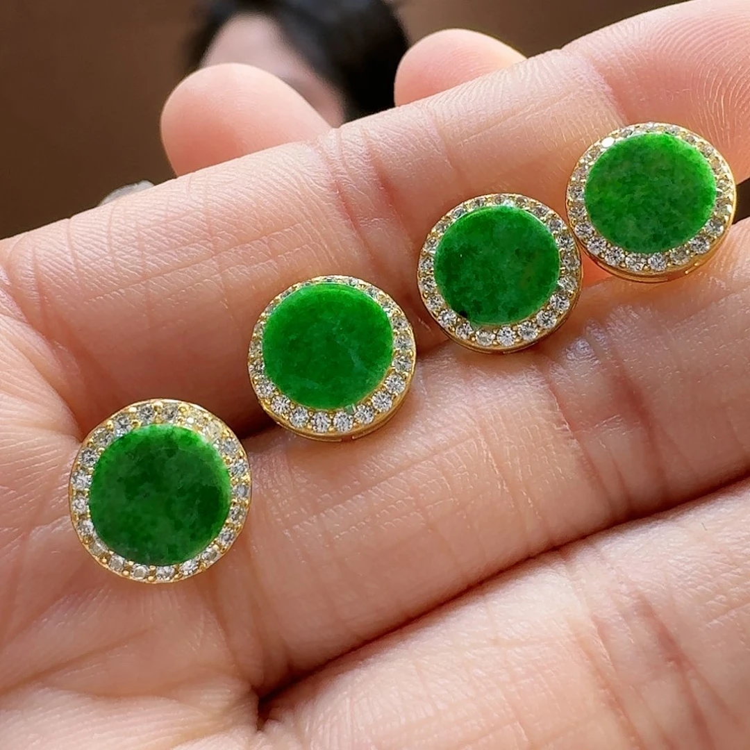 翡翠耳饰银S925镶嵌耳饰多样性发货一副