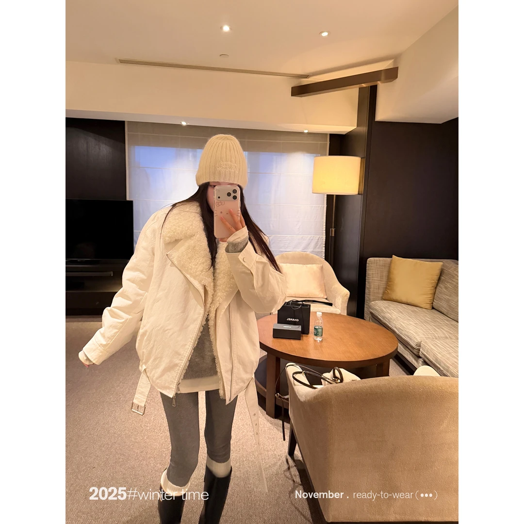 SUNONEONE 防羊毛胆翻领工装派克服女冬季美式复古宽松外套H1548W