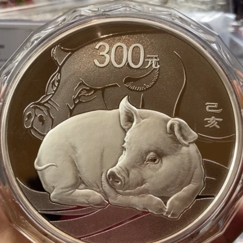纯银2019年猪年生肖公斤银币带原盒原证
