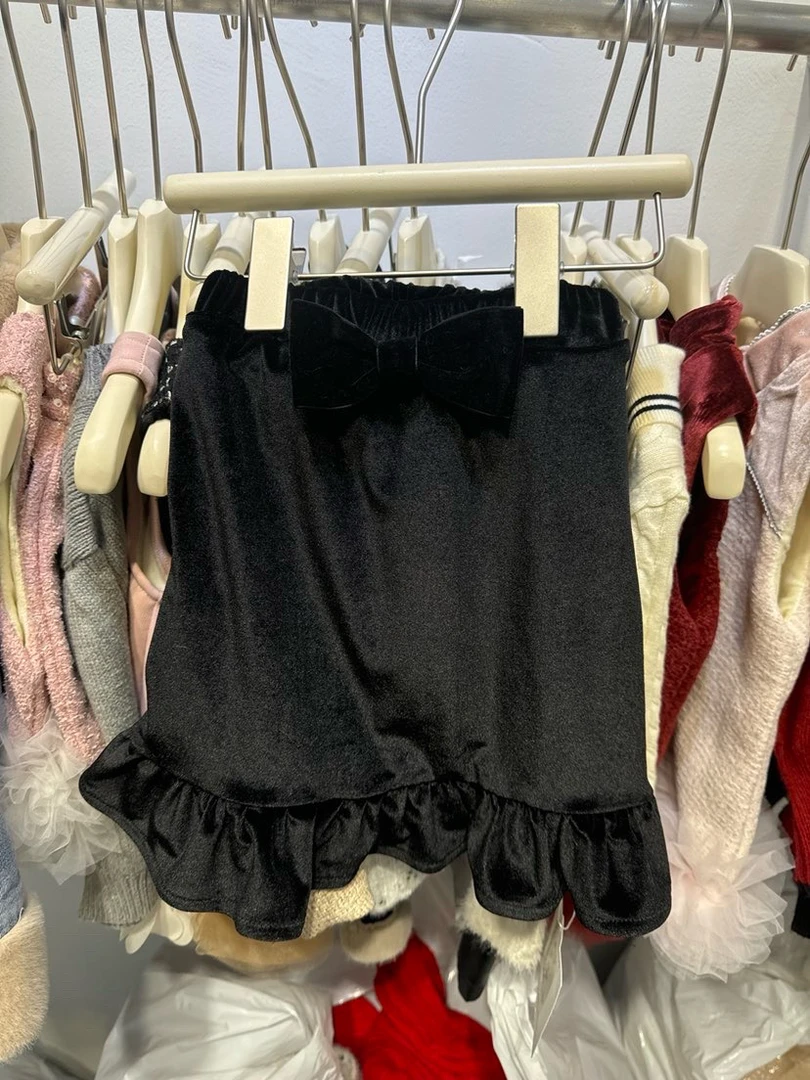 女童加绒裙子半裙甜美洋气女宝裙蝴蝶结丝绒半裙秋冬季韩系裙