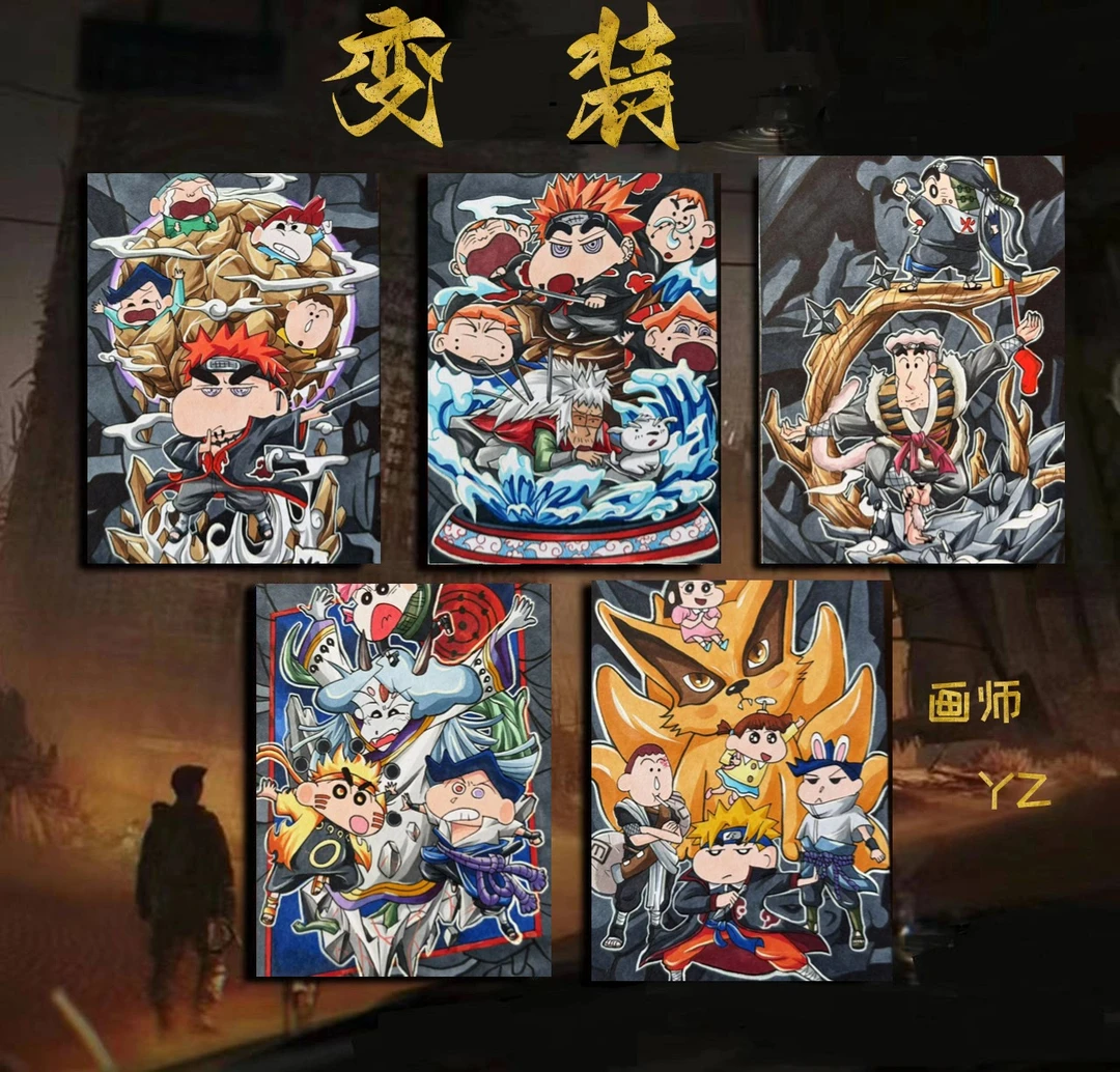 蜡笔小新变装手绘卡，汤姆杰瑞皮卡丘变装，收藏卡牌，盲盒拆卡