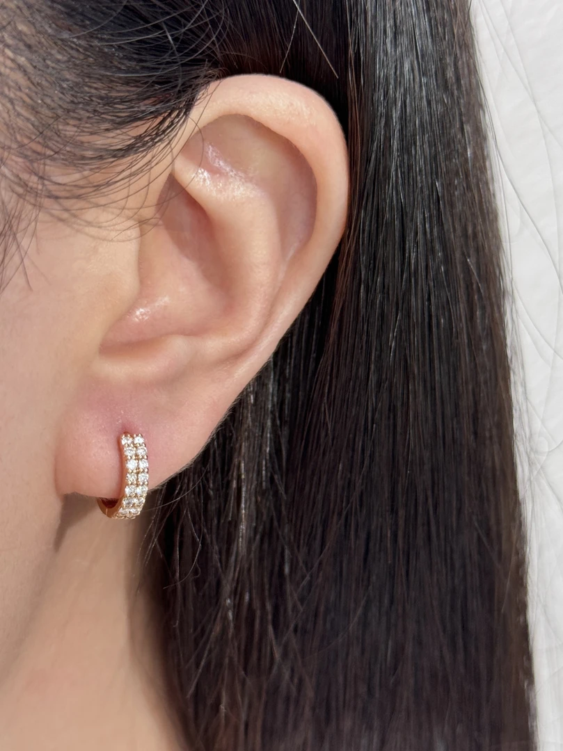 18K金钻石耳包 双排钻耳环 简约镶钻 百搭小众 镶嵌天然南非真钻