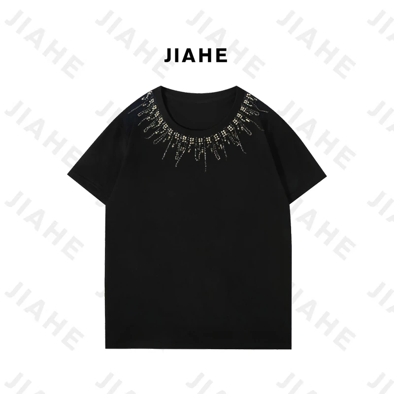 【珈禾】’水晶之恋‘深圳南油轻奢立体绣花重工原创设计短袖2025春夏