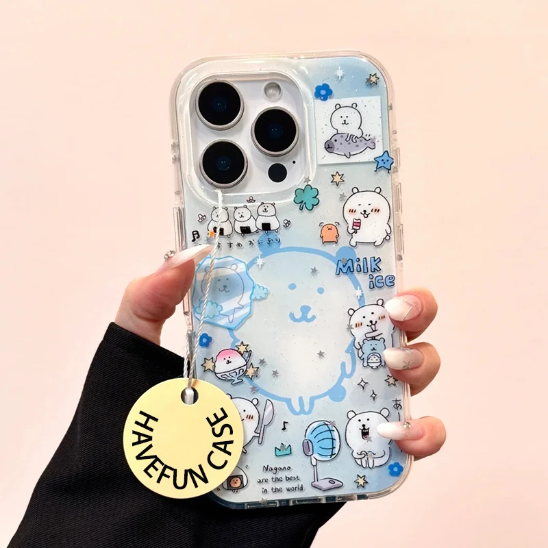 雅天立夏日刨冰自嘲熊适用iPhone16苹果15/14手机壳13promax闪粉