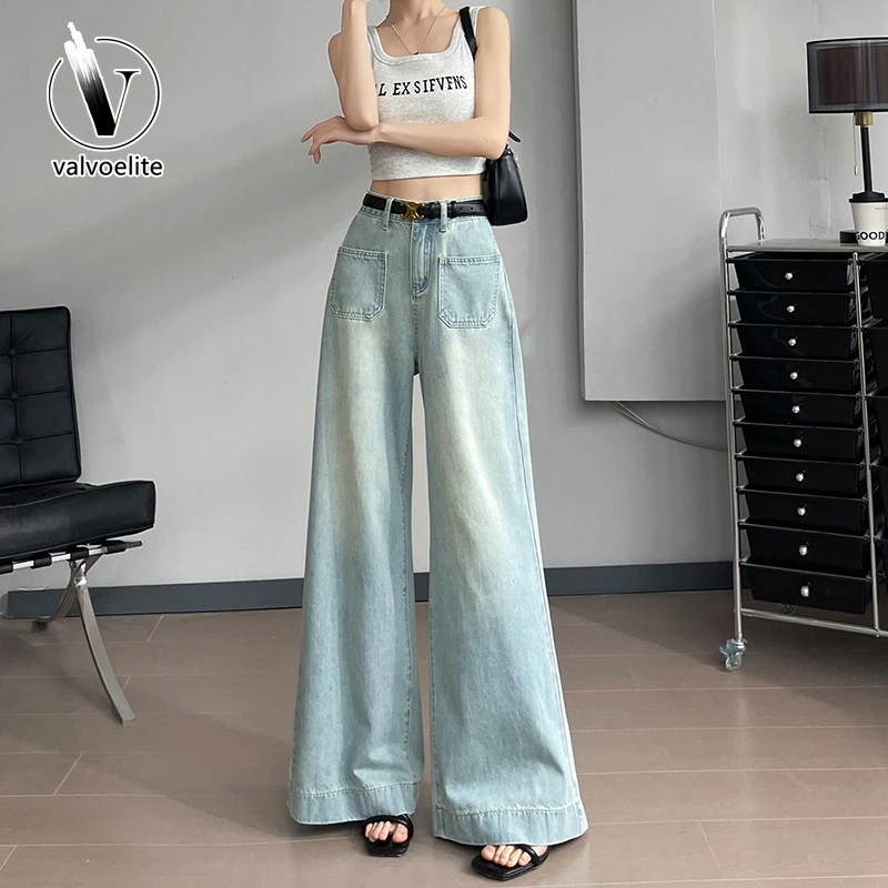 VALVOELITE薄牛仔裤女今年流行时尚阔腿裤夏季弹力白夏季弹力阔腿