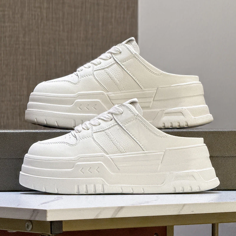 包头半拖鞋女2025夏季新款外穿凉拖真皮一脚蹬小白鞋增高厚底拖鞋