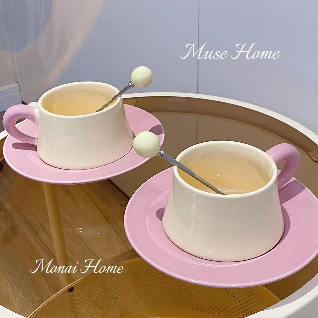 【3件套】北欧风ins马卡龙色陶瓷法式咖啡杯碟下午茶咖啡杯套装