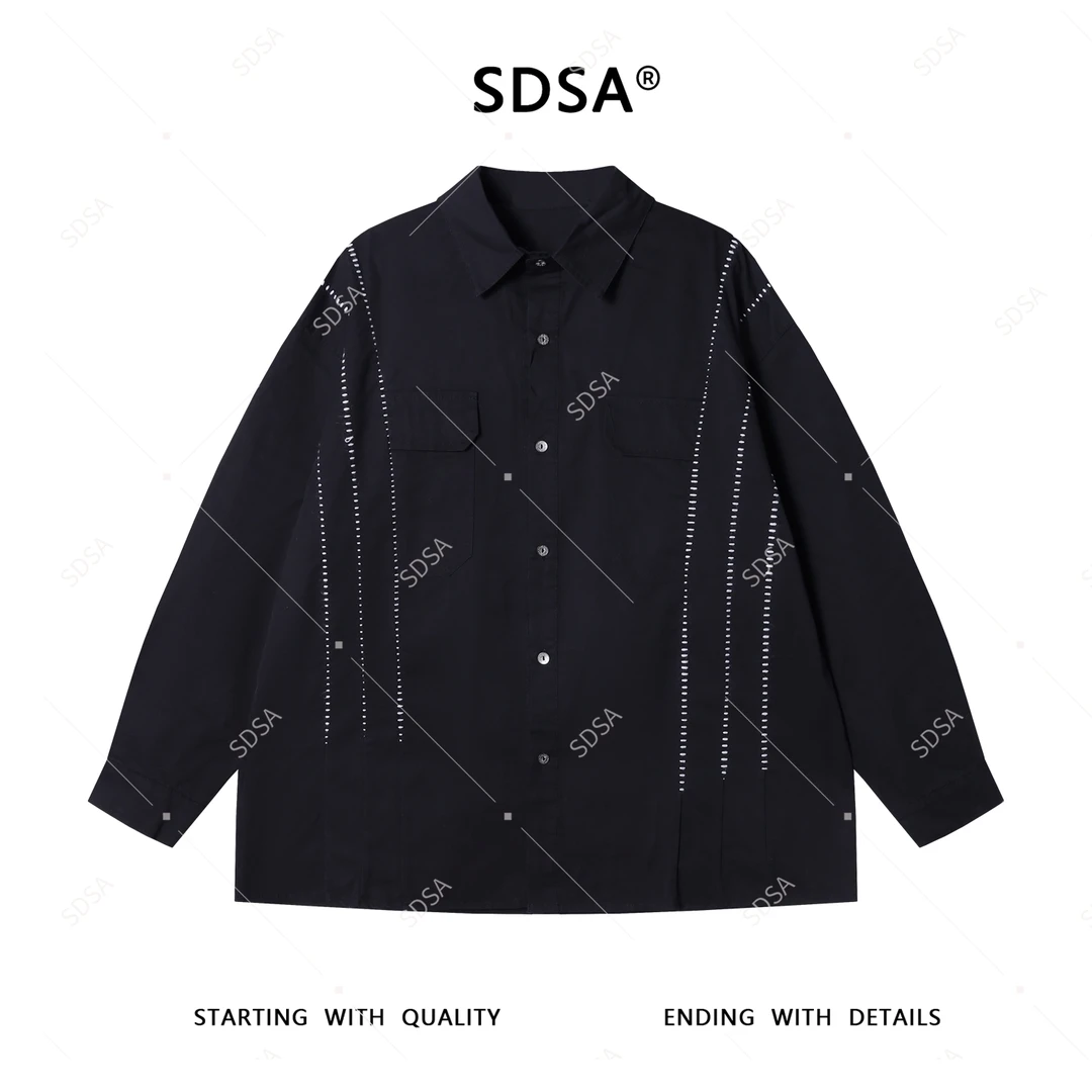 SDSA男士秋冬新款轻奢痞帅男装韩版简约撞色长袖衬衫百搭时尚衬衣