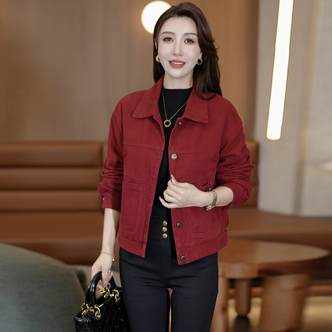 时尚百搭加绒加厚保暖外套2025秋冬新款女休闲翻领单排扣短款上衣
