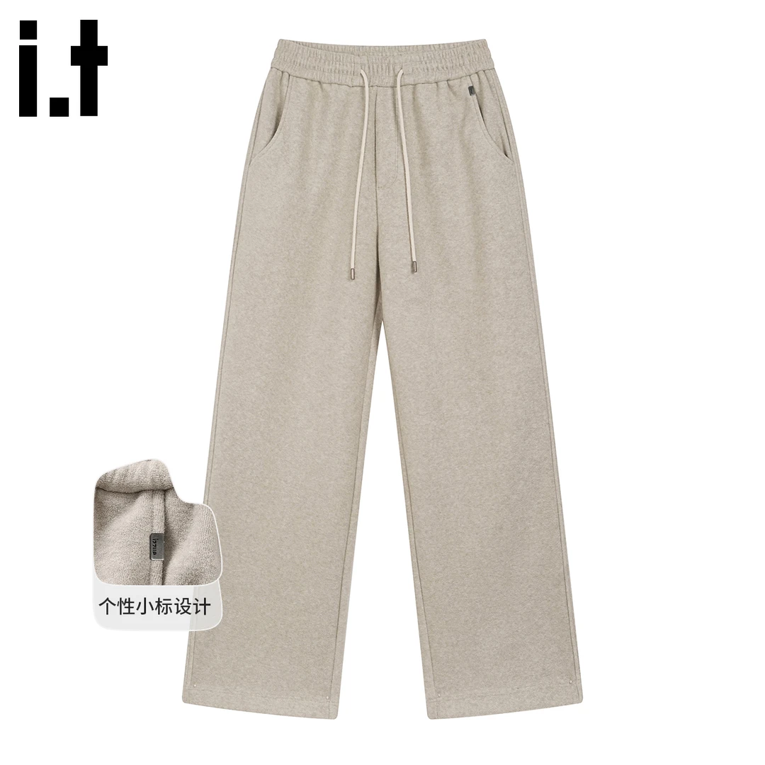 i.t izzue 抽绳常规款系带长裤宽松针织美式抓绒运动卫裤时尚