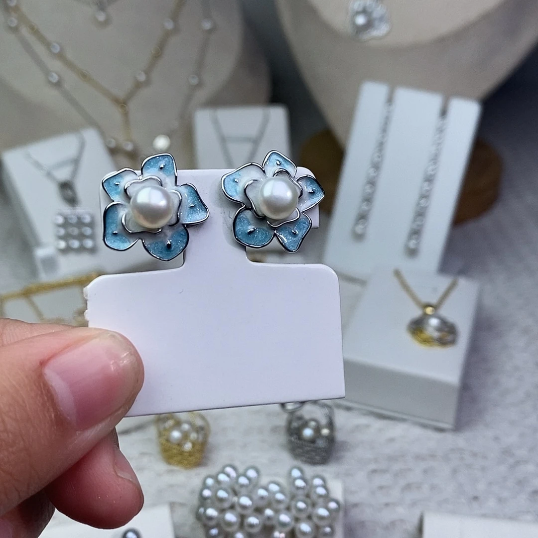 银S925镶嵌淡水珍珠耳饰