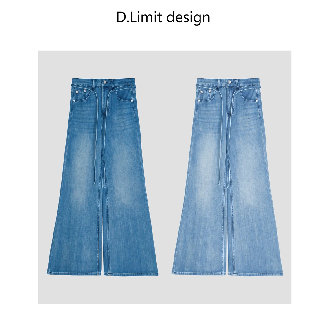 【D.Limit design】春夏高腰挂绳拖地微喇叭牛仔裤DLCK7335