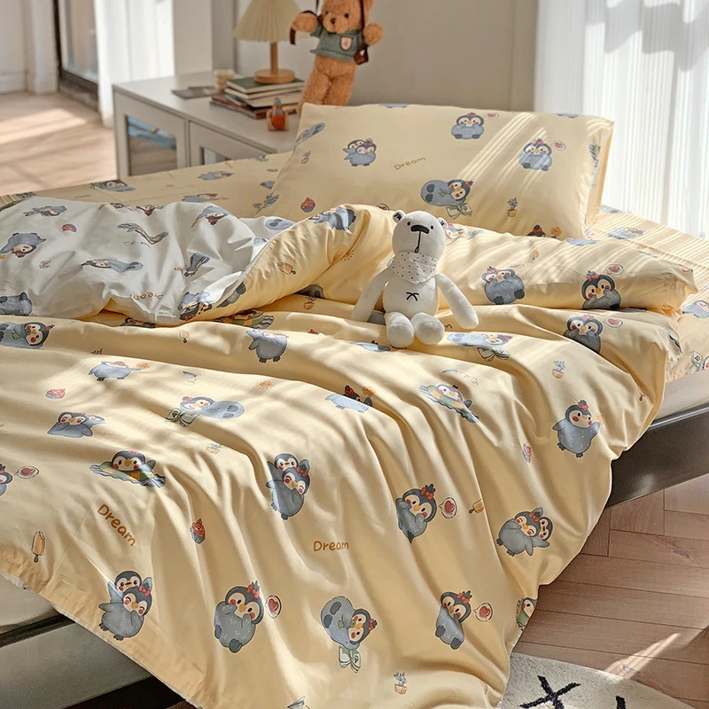 ins儿童卡通纯棉床品三件套60支长绒棉多件套幼儿园卡通床单被套