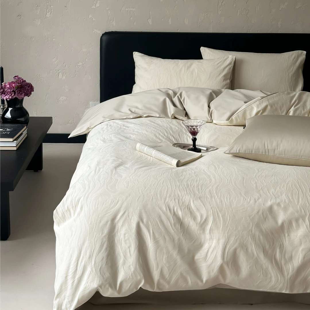 雨雾系列长绒棉25年夏新品全棉纯棉四件套三件套纯色简约风提花