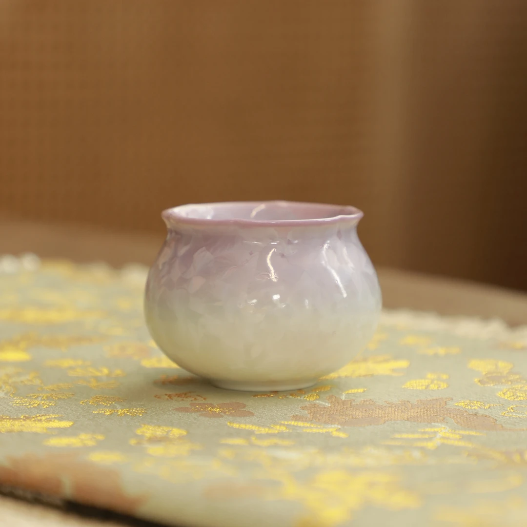 景德镇结晶釉·渐变紫钱袋子主人杯花口杯个人杯