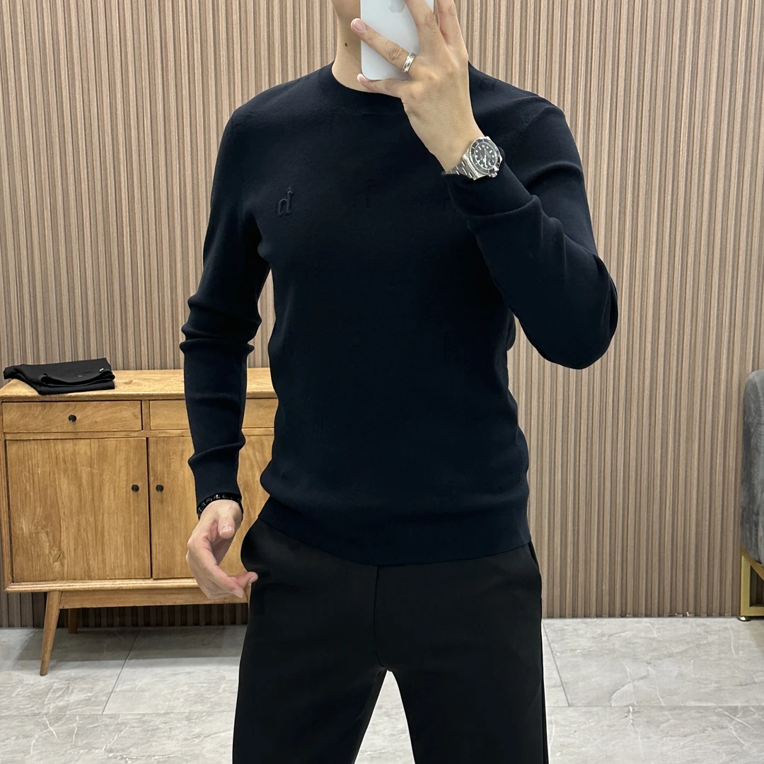 男士秋冬纯色针织T恤针织衫圆领时尚长袖毛衣衫7556