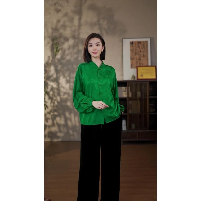 GONG QUE 新中式早秋款桑蚕丝提花上衣 241855