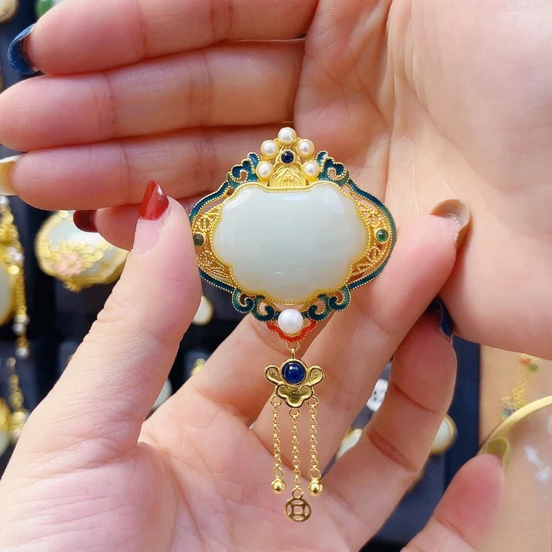 和田玉银S925镀金镶嵌颈饰