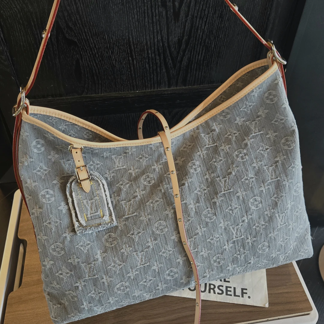 99新 LouisVuitton/路易威登 灰色单宁carryall中号单肩斜挎包