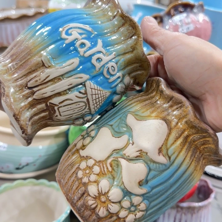 凑9块包邮，有孔，陶瓷花盆