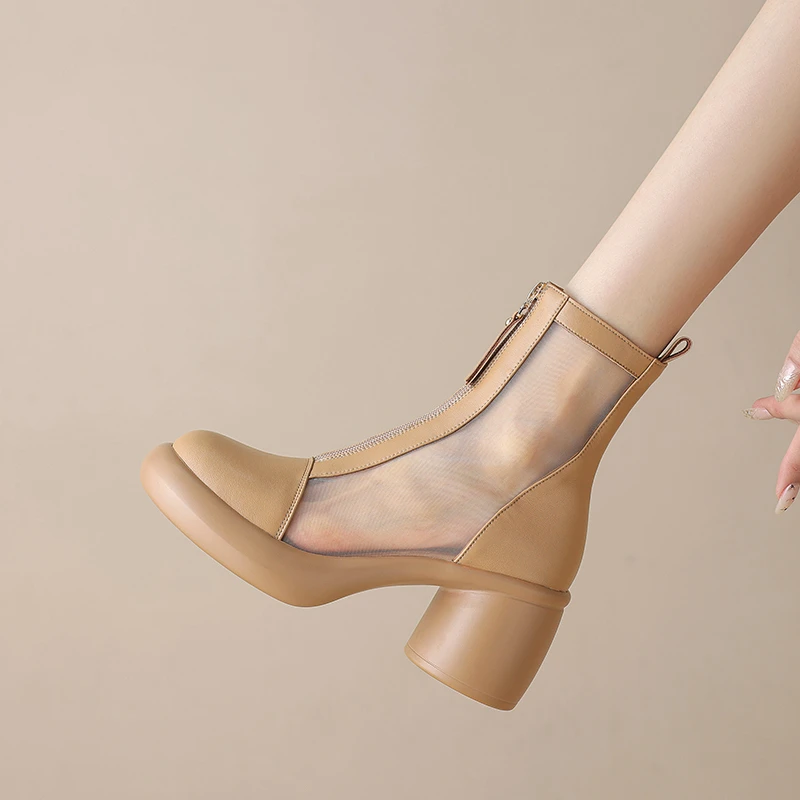 【DR设计师联名款】6.5cmOMG!厚底粗跟网靴女夏季薄款松糕高跟凉