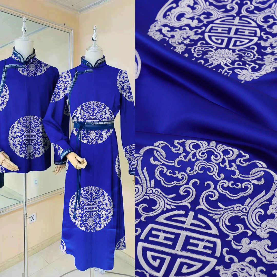 《XH-065》75中国风藏服蒙古袍战袍布料唐装童装服装锦纶绣花面料