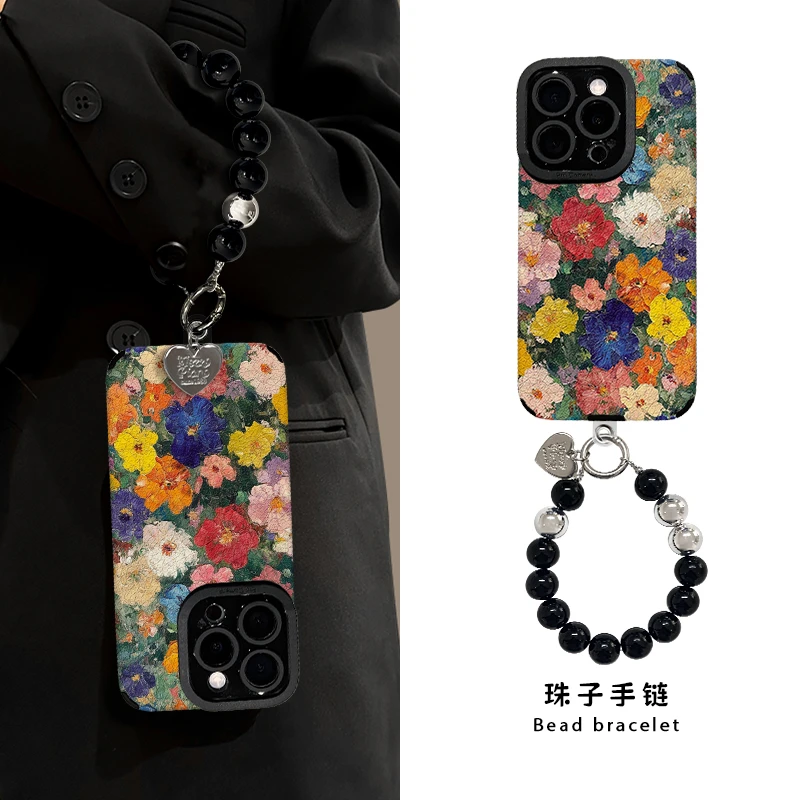 彩色花朵适用苹果15华为vivo/oppo小米iPhone16pro瞳眼羊皮手机壳