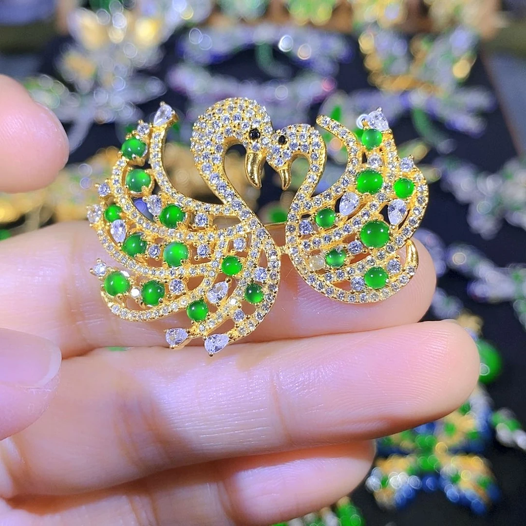 吊坠(不含链)银S925镶嵌翡翠