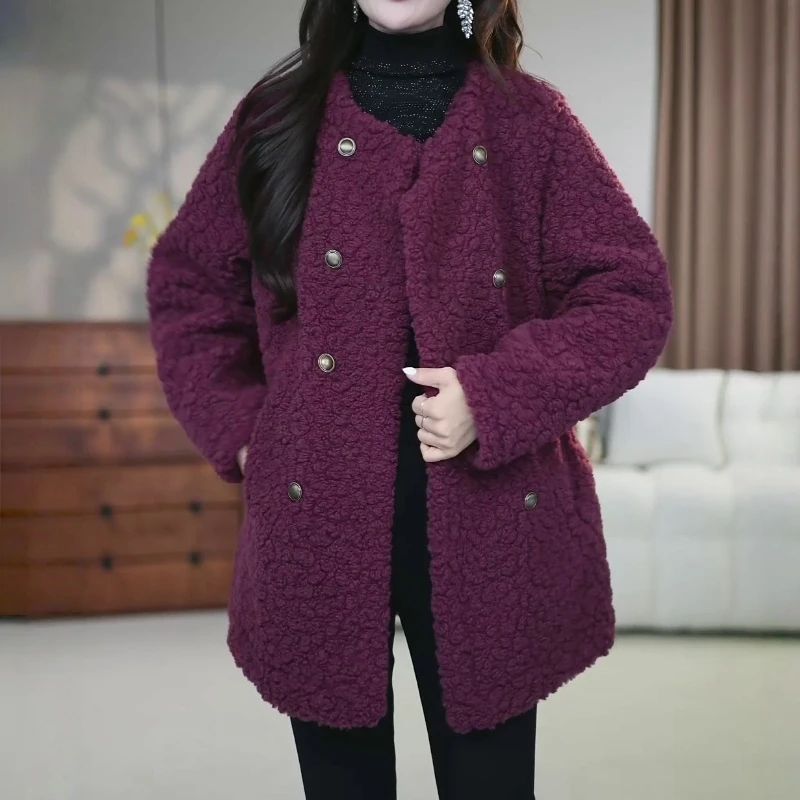 小香风时尚气质羊羔绒外套女2025冬季新款宽松皮毛一体保暖大衣