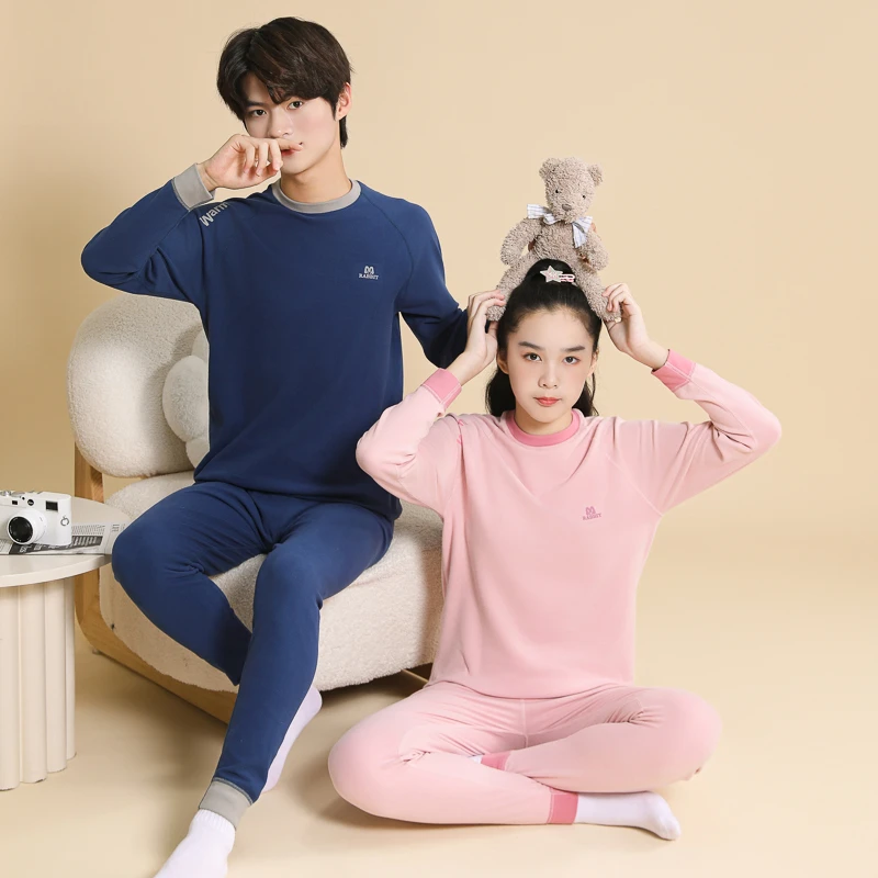 秋冬季男童女童德绒保暖内衣套装儿童秋衣秋裤中大童棉毛衫青少年