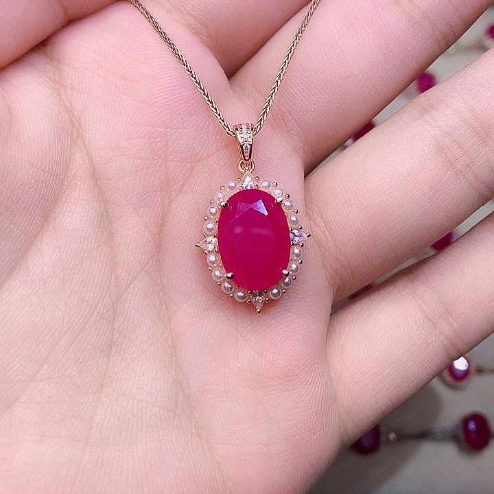 银S925镶嵌红宝石颈饰
