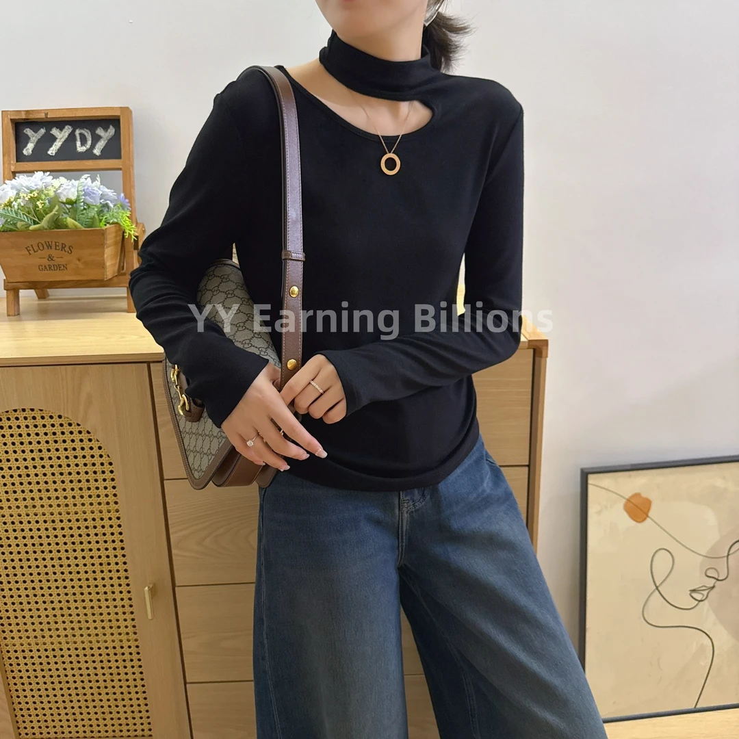 YY Earning BiIIions新女装半高领百搭显瘦不规则上衣针织打底衫
