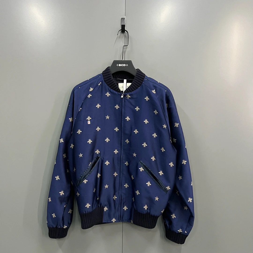 95新 GUCCI/古驰 (ll) 古驰 蜜蜂刺绣棒球夹克 46码