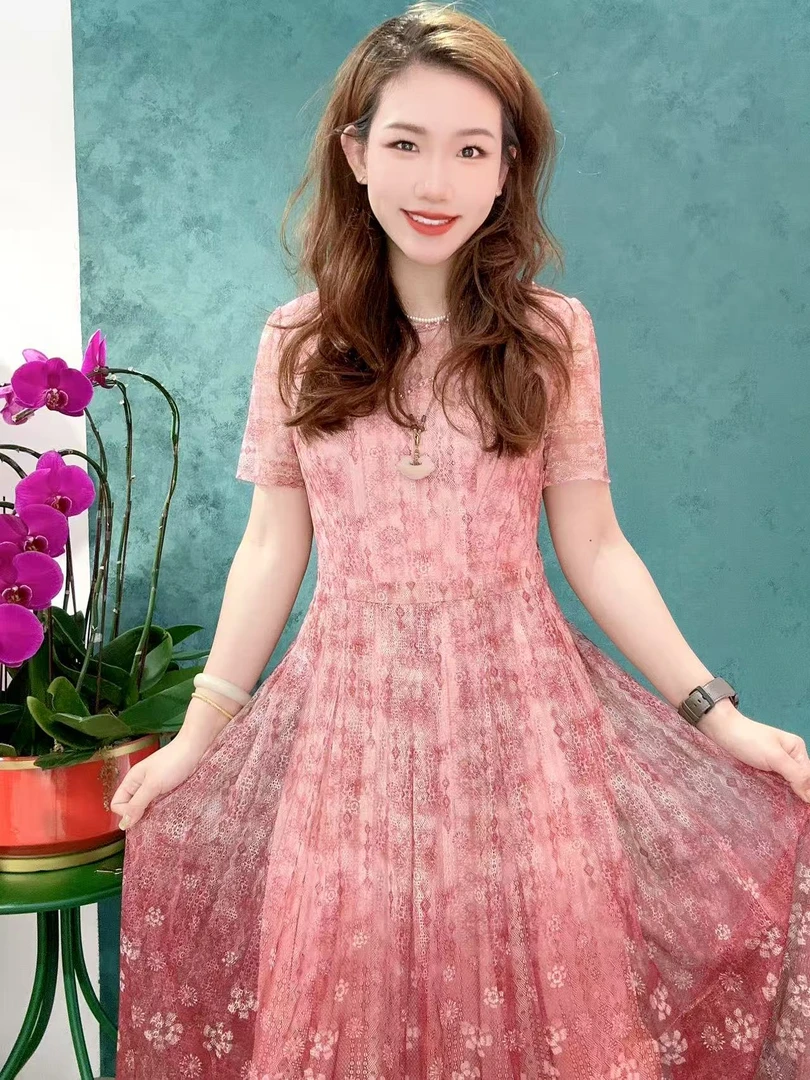 2502# 时尚洋气百褶显白减龄妈妈装连衣裙