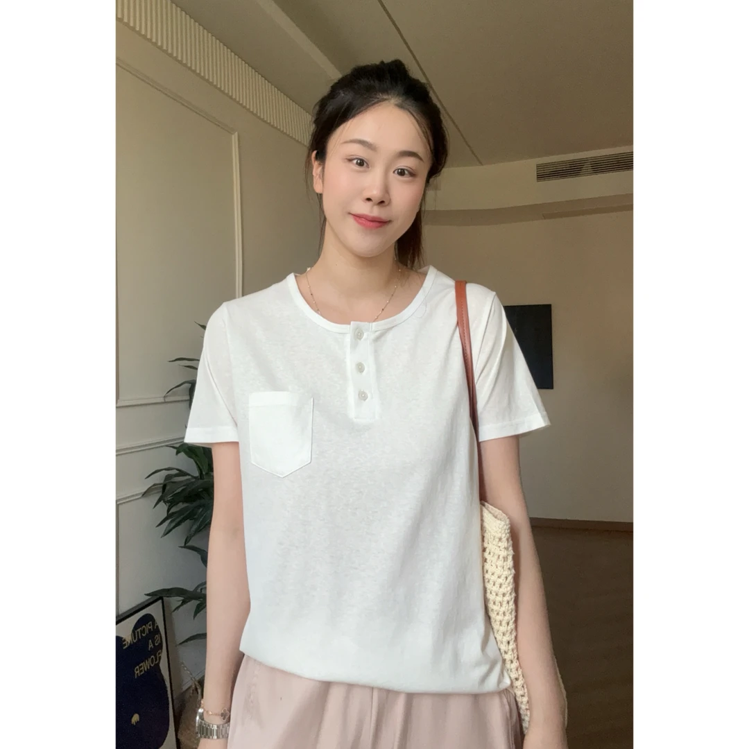 NANA【口袋T】夏季圆领正肩款口袋短袖T恤纯色百搭C0239