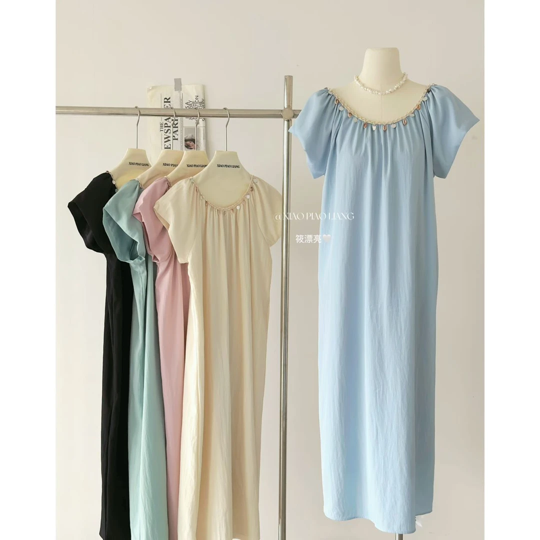 2025法式甜美宽松小飞袖露背连衣裙夏季女新款中长裙9418#0.12