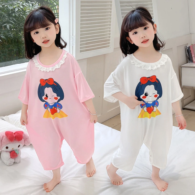 女童连体睡衣夏季薄款莫代尔小女孩宝宝公主风睡衣夏款儿童家居服