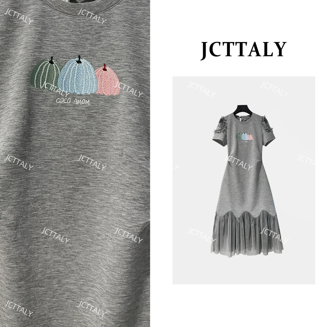 【宠粉价】气质减龄烫钻南瓜露肩拼接时尚百搭收腰连衣裙JC-A3992