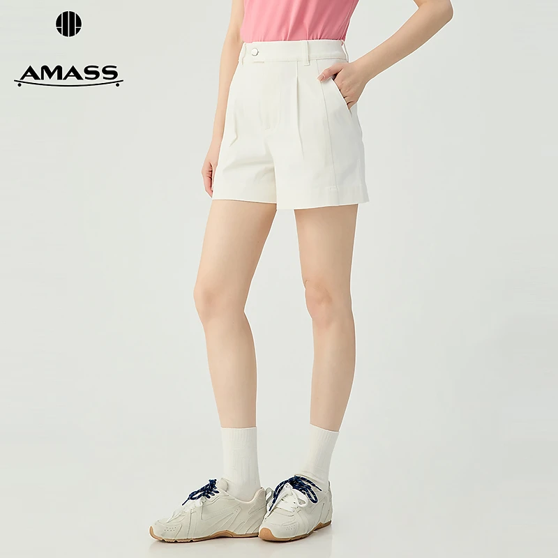 阿玛施AMASS 品质女装舒适随性出行百搭时尚做褶牛仔短裤510003