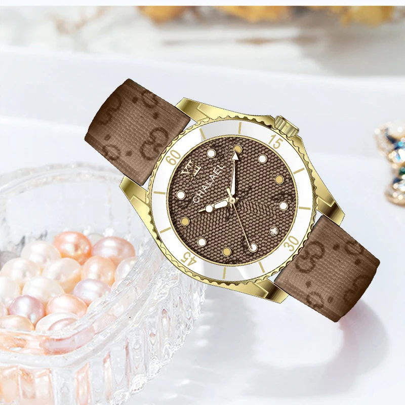 新款陶瓷圈小众皮带腕表防水石英表气质大表盘女士手表