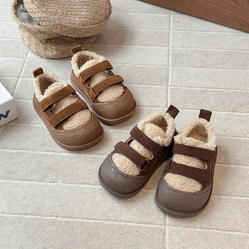 韩版冬季女平跟男休闲风棉鞋秋冬豆豆鞋男童幼儿防滑加厚