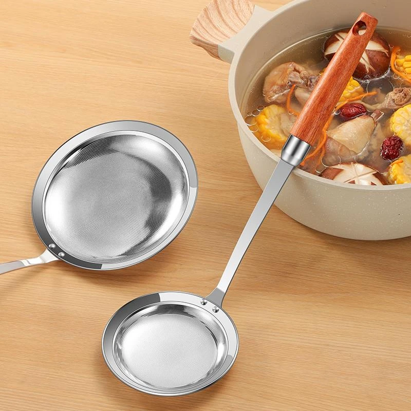 漏勺316不锈钢打沫勺家用厨房一体过滤网油勺撇浮沫滤勺细密漏网