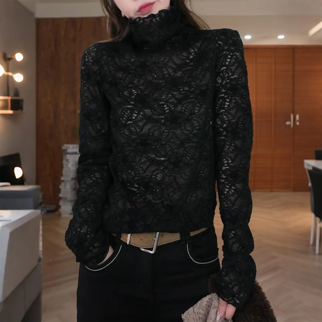 小众精致感气质蕾丝打底衫女2025秋冬新款轻奢风洋气显瘦长袖上衣