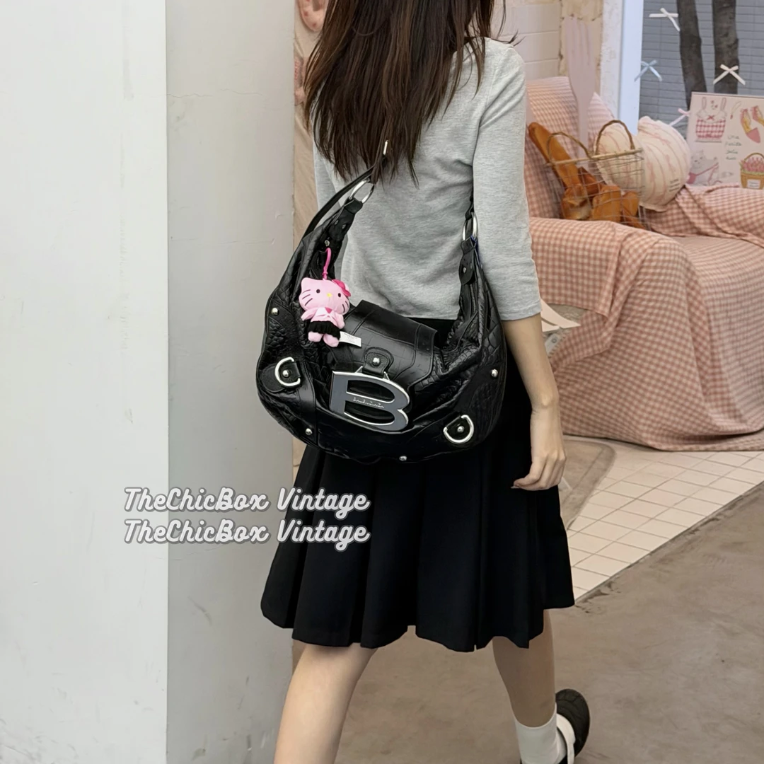 95新 Balenciaga/巴黎世家 只盒/24新款黑银ESSEX Hobo包