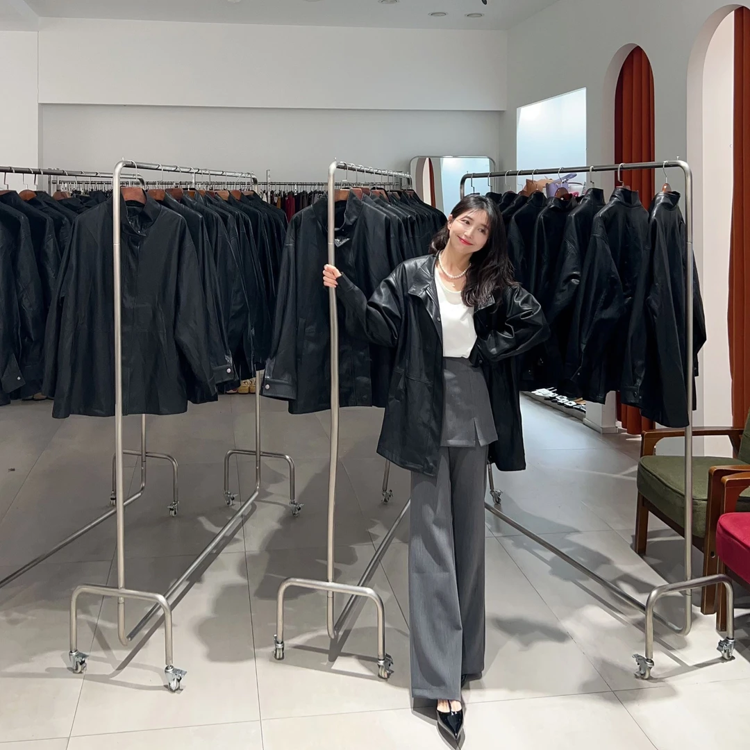 质感显瘦风衣式皮衣韩版